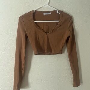 Brown Long Sleeve Crop Top